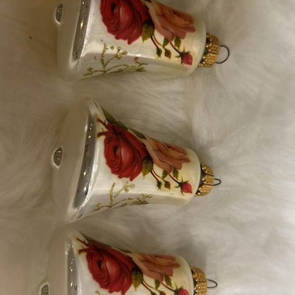 Vintage Krebs Christmas Glass Bell Ornament‎ Pearlescent Victorian Rose Set of 3 - Picture 3 of 5